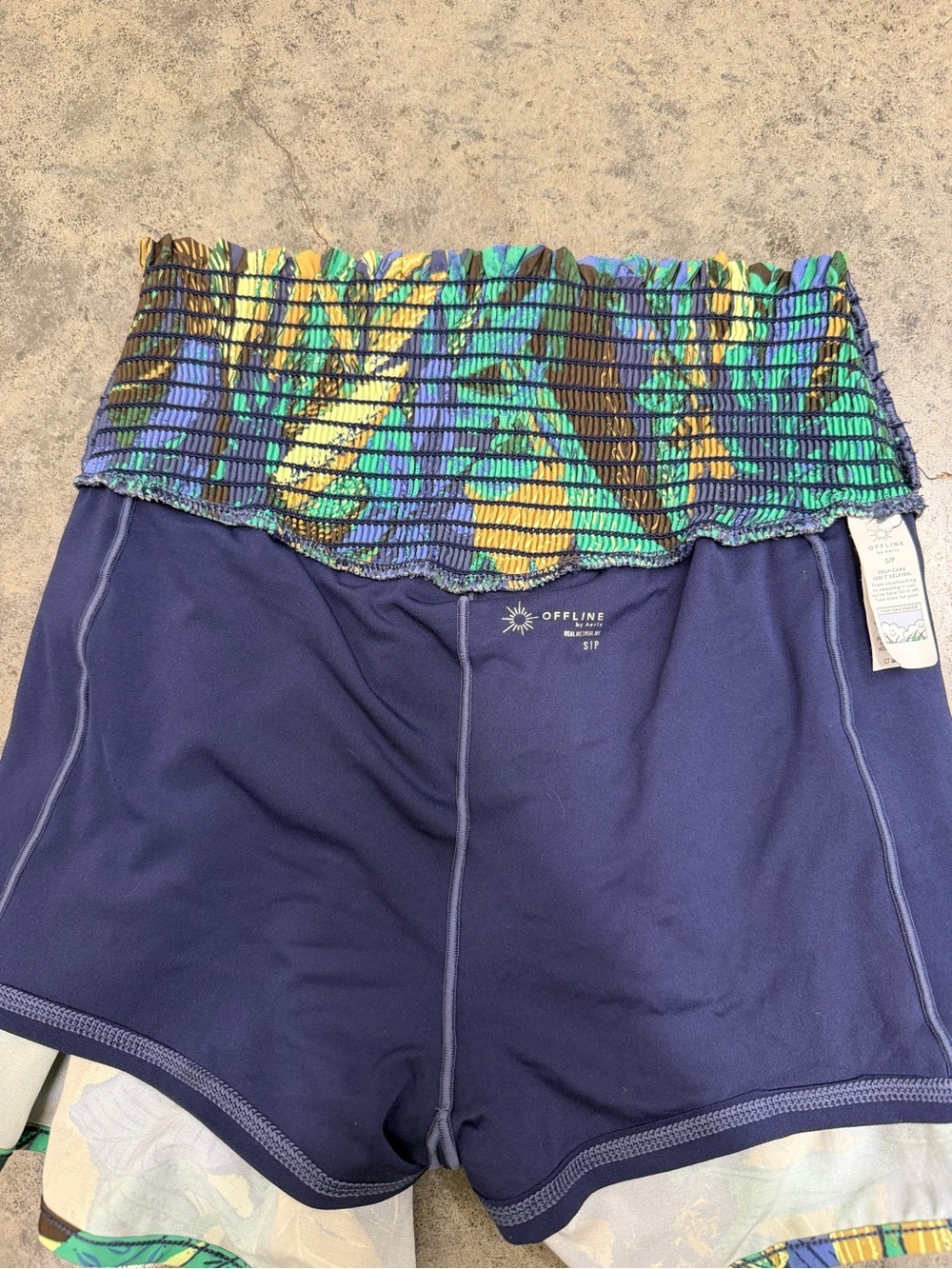 aerie offline Tropical Floral Smocked Waist Shorts - Green, Blue & Yellow - Picture 4 of 6